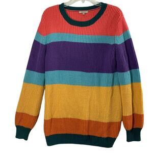 Jodifl Ribbed Knit Sweater Womens Small‎ Colorful Stripe Pullover Oversized